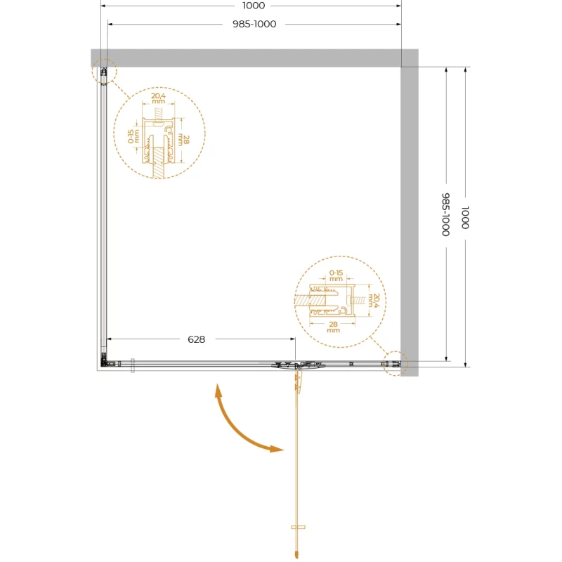 Душевой уголок Cezares Liner LINER-A-1-90-C-BORO-R 100x100 см R, профиль золотой матовый, стекло прозрачное