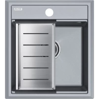 Кухонная мойка Paulmark Stepia PM114651-GRM+A375-BS 46x51 см, серый металлик