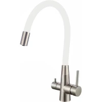 Смеситель для кухни Fmark FS1062-L02 с подключением к фильтру, гибким изливом, сатин/белый