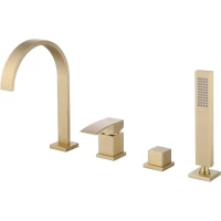 Смеситель на борт ванны Abber Wasserfall AF8613G с душевым гарнитуром, золотой матовый