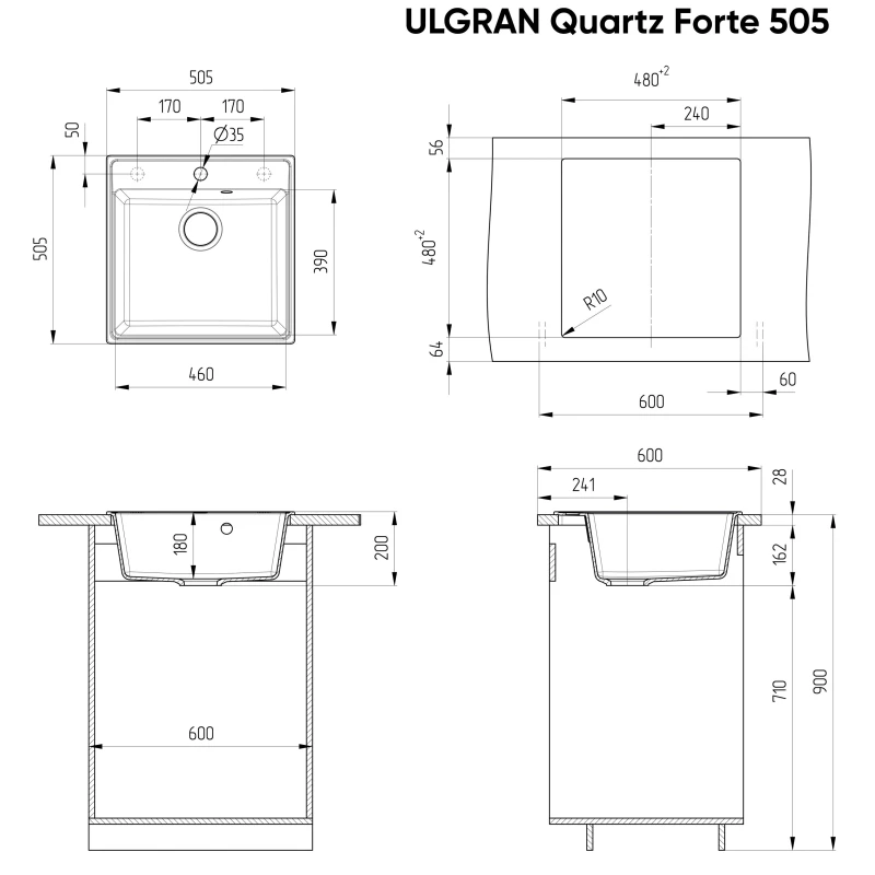 Кухонная мойка Ulgran мокрый асфальт Forte 505-09