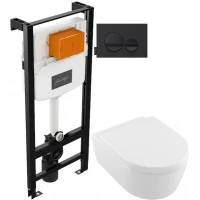 Комплект подвесной унитаз Villeroy & Boch Avento 5656HR01 + система инсталляции Jacob Delafon E24156-NF + E20859-7-BMT