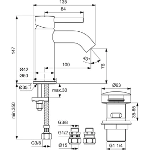Изображение товара смеситель для раковины с донным клапаном ideal standard ceraline bc186aa