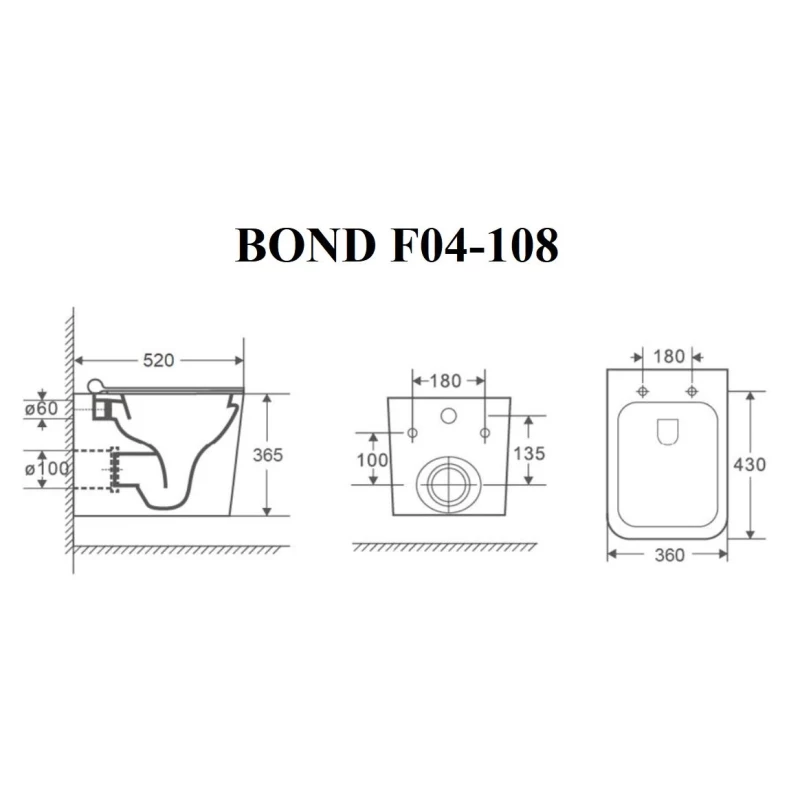 Комплект подвесной унитаз Bond Cube F04-108 + система инсталляции Grohe 38811kf0