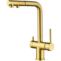 Смеситель для кухни Paulmark Serpentine Se213222-BG с подключением к фильтру, выдвижным изливом, золотой матовый