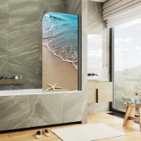 Шторка на ванну MaybahGlass MGV-930-ФП009-6 80 см R, профиль черный матовый, стекло фотопечать