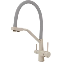 Смеситель для кухни Viko V-5816 с подключением к фильтру, гибким изливом, бежевый мрамор/серый