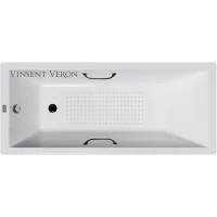 Ванна чугунная Vinsent Veron Square VSQ1707545H/VH0012BL-AS 170x75 см, с ручками, антискользящим покрытием, белый