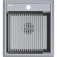 Кухонная мойка Paulmark Stepia PM114651-GRM+R375-BS 46x51 см, серый металлик