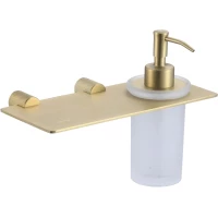 Дозатор для жидкого мыла с полочкой Savol S-002131C настенный, золотой матовый