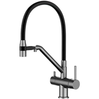 Смеситель для кухни Gappo G4398-89 с подключением к фильтру, гибким изливом, оружейная сталь