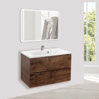 Комплект мебели темное дерево 80 см Vincea Mia VMC-2MA800RW + VCB-3M800W + VLM-3VC800