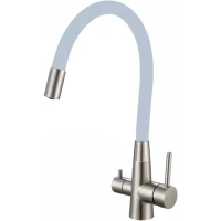 Смеситель для кухни Fmark FS1062-L04 с подключением к фильтру, гибким изливом, сатин/серый