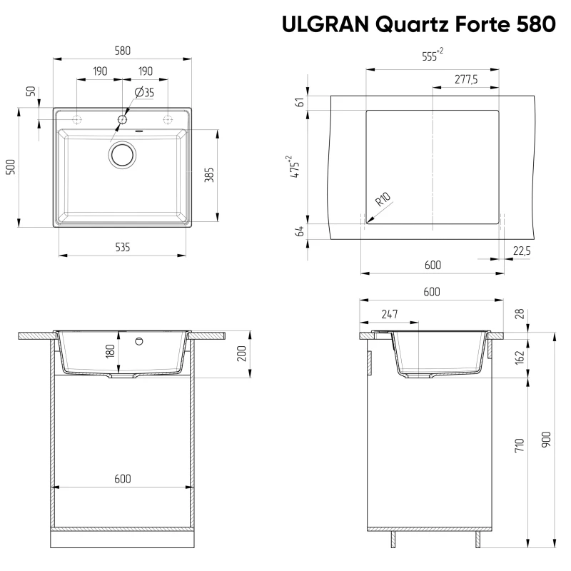 Кухонная мойка Ulgran мокрый асфальт Forte 580-09