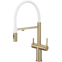 Смеситель для кухни Rose R458G с подключением к фильтру, гибким изливом, золотой матовый