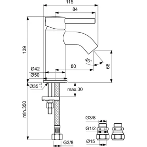 Изображение товара смеситель для раковины без донного клапана ideal standard ceraline bc185aa