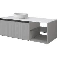 Тумба с раковиной Armadi Art Quatro Luna Fuga 790-M6-120-L-RIB-A + 792-120-W + 801-MW 121 см L, подвесная, со столешницей, серый матовый