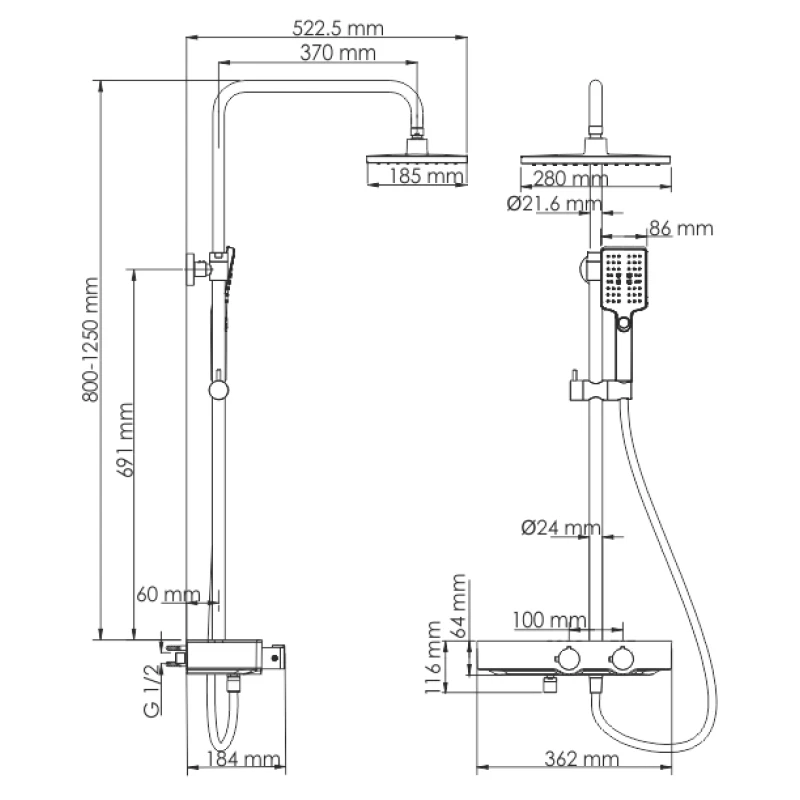 Душевая система 280x185 мм WasserKRAFT Thermo A11301
