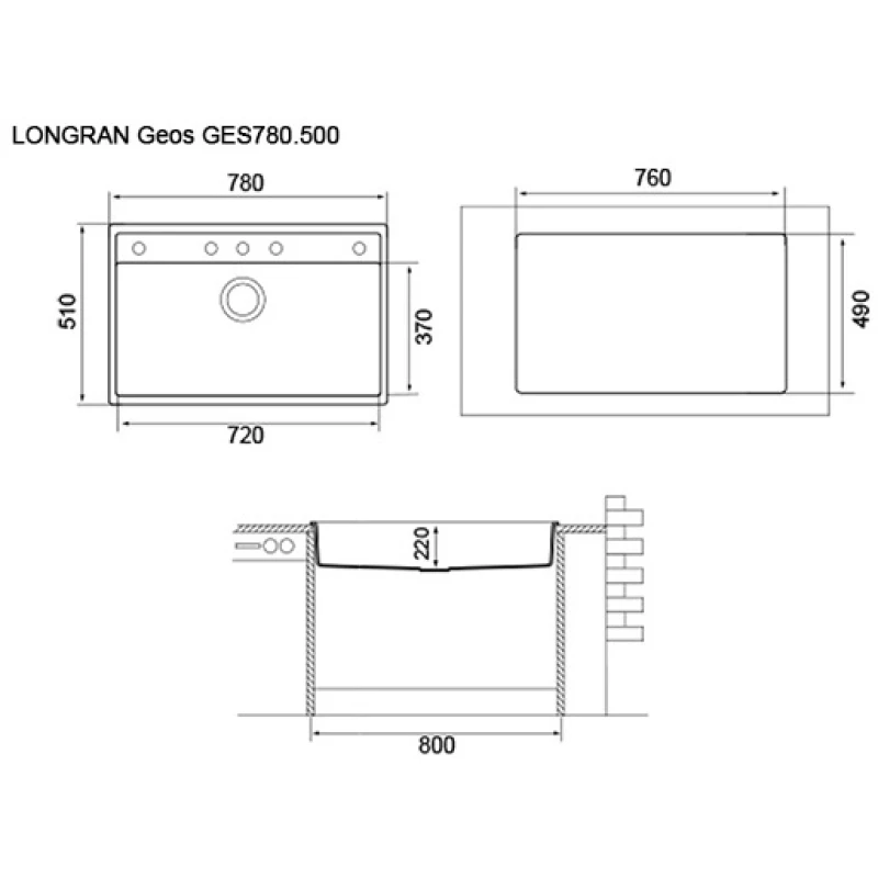 Кухонная мойка крома Longran Geos GES780.500 - 49