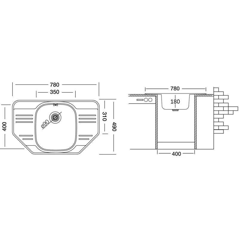 Кухонная мойка полированная сталь Ukinox Гранд GRP780.490 -GT8K 2C