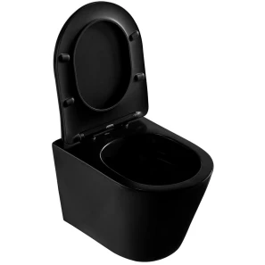 Изображение товара унитаз подвесной abber bequem ac1102mb безободковый, с сиденьем микролифт, черный матовый