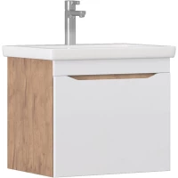 Тумба под раковину Vigo Grani 057 дуб золотой 55,2 см, подвесная, белый глянец/дуб золотой