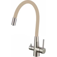 Смеситель для кухни Fmark FS1062-L12 с подключением к фильтру, гибким изливом, сатин/бежевый