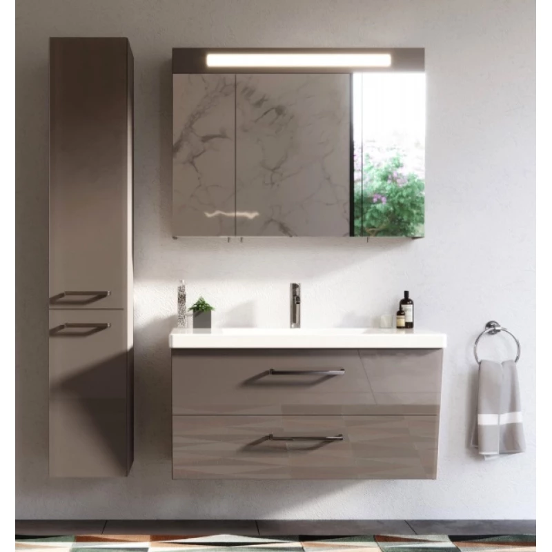 Зеркальный шкаф 90x75 см серо-коричневый глянец Verona Susan SU605G16