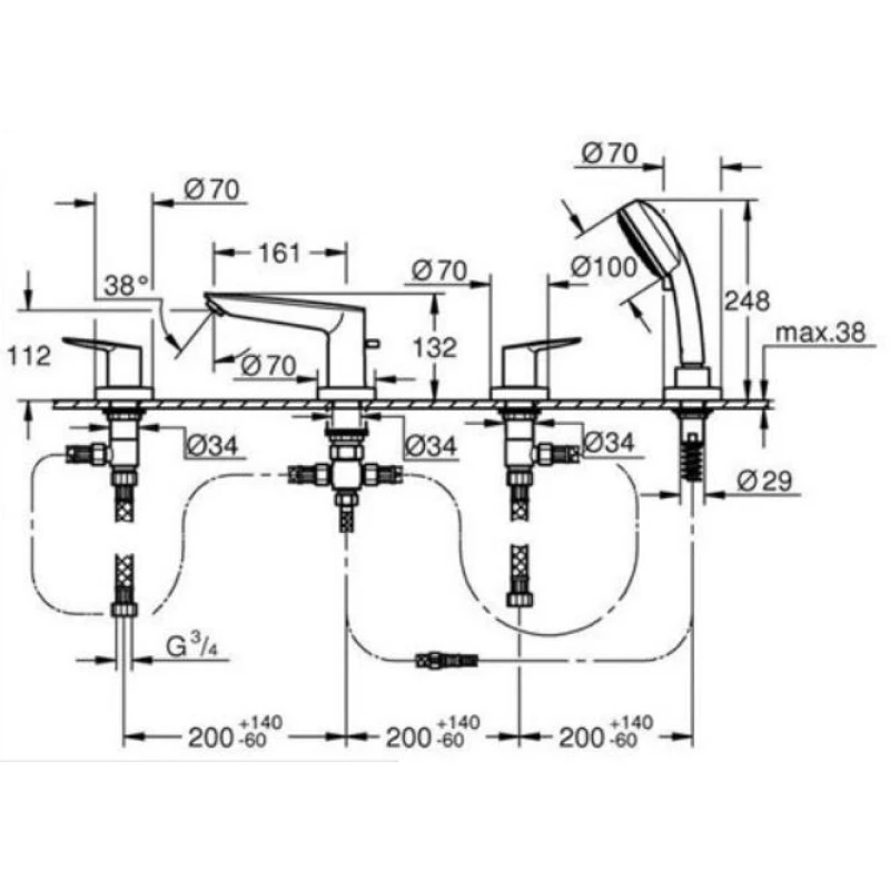 Смеситель на борт ванны Grohe BauEdge New 2512010A Смеситель на борт ванны Grohe BauEdge New 2512010A