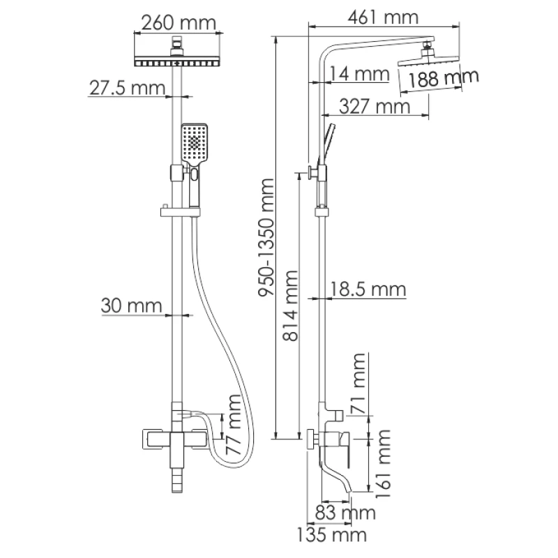 Душевая система 260x188 мм WasserKRAFT A16501