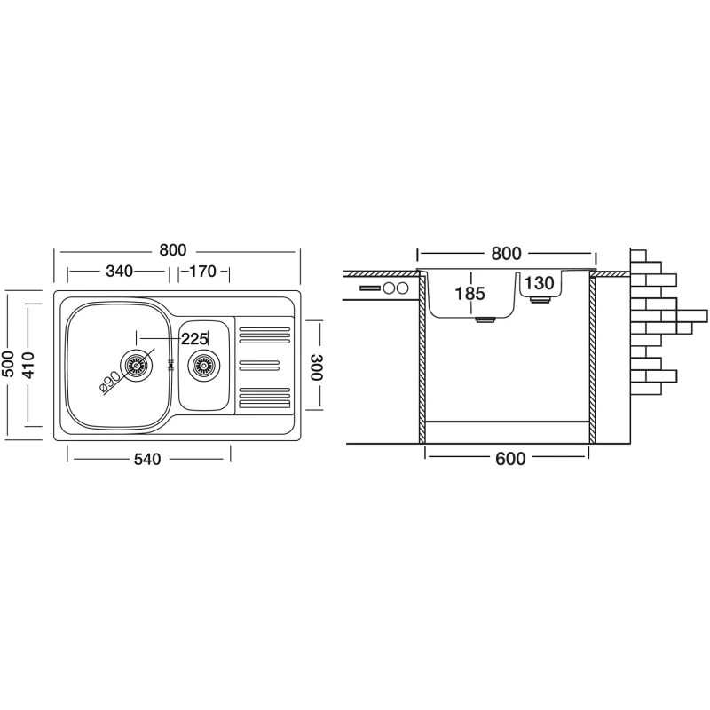 Кухонная мойка полированная сталь Ukinox Гранд GRP800.500 15GT8K -O