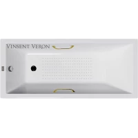 Ванна чугунная Vinsent Veron Square VSQ1707545H/VH0012GD-AS 170x75 см, с ручками, антискользящим покрытием, белый