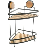 Полка для ванной Fixsen Magic FX-940B-2 21x21 см, угловая, двойная, самоклеящаяся, черный матовый/коричневый