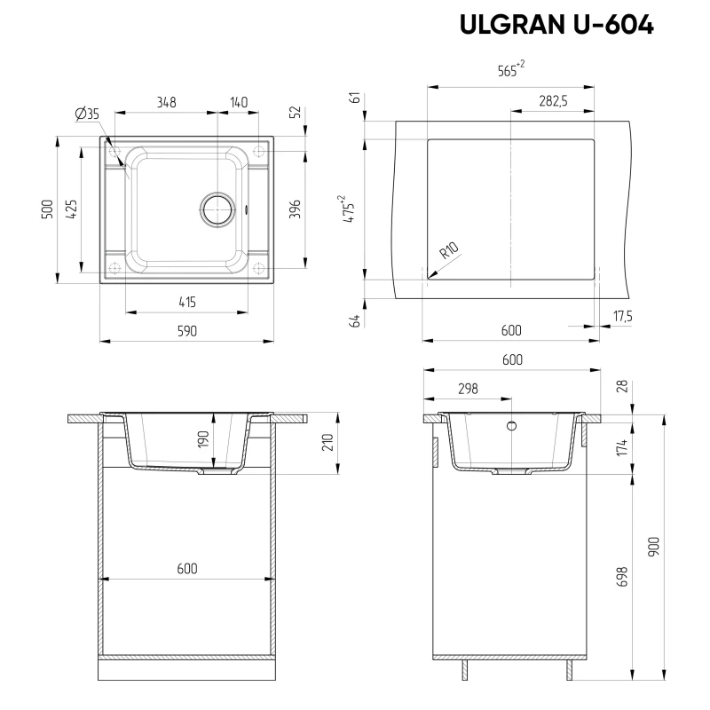 Кухонная мойка Ulgran графит U-604-342