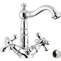 Смеситель для раковины Emmevi Deco Old 12615/BO с донным клапаном, золотой/белый