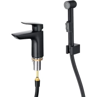 Смеситель для раковины Aquatek Вега AQ1012MB с гигиеническим душем, без донного клапана, черный матовый