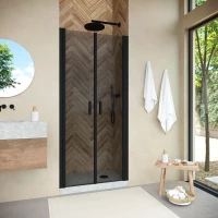 Душевая дверь Vegas Glass E2P NOVO h2000 85 02M 07 85 см, профиль черный матовый, стекло графитовое