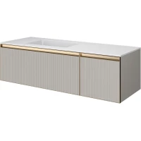 Тумба с раковиной Armadi Art Quatro Cashmere 790-M2-140-CM-RIB-MG + 793-140-W-A 141 см L, подвесная, кашемир матовый