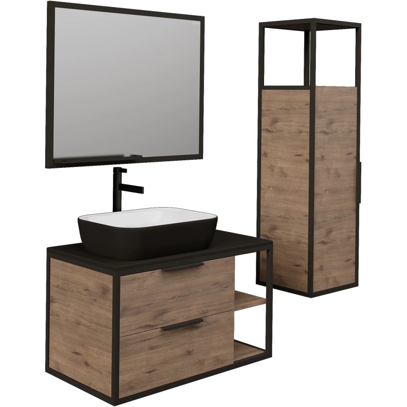 Комплект мебели дуб веллингтон/черный 90 см Grossman Лофт 109001 + GR-4041BW + 209001