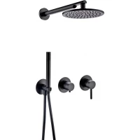 Душевой комплект Grocenberg GB5090BL 200 мм, со смесителем, черный матовый