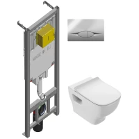 Комплект инсталляция с унитазом Jacob Delafon E21822-CP с кнопкой смыва, хром + унитаз подвесной Jacob Delafon Struktura EDE102-00 + E28931-WTE безободковый, с сиденьем микролифт, белый