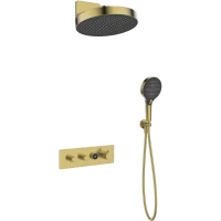 Душевой комплект Cezares Rain RAIN2-SET-T-BORO 300 мм, с термостатом, золотой матовый