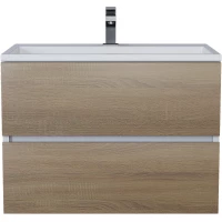 Тумба с раковиной Uperwood Barsa 293020546 70 см, подвесная, белый матовый/дуб сонома