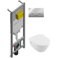 Комплект инсталляция с унитазом Jacob Delafon E21822-CP с кнопкой смыва, хром + унитаз подвесной Villeroy & Boch Omnia Architectura 5684H101 с сиденьем микролифт, альпийский белый