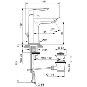 Изображение товара смеситель для раковины с донным клапаном ideal standard tesi a6557aa