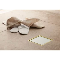 Душевой трап 144x144/50 мм белый глянец/золотой Pestan Confluo Standard White Glass Gold 2 13000157