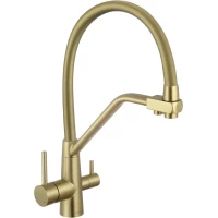 Смеситель для кухни Fmark FS0662-C07 с подключением к фильтру, гибким изливом, золотой матовый
