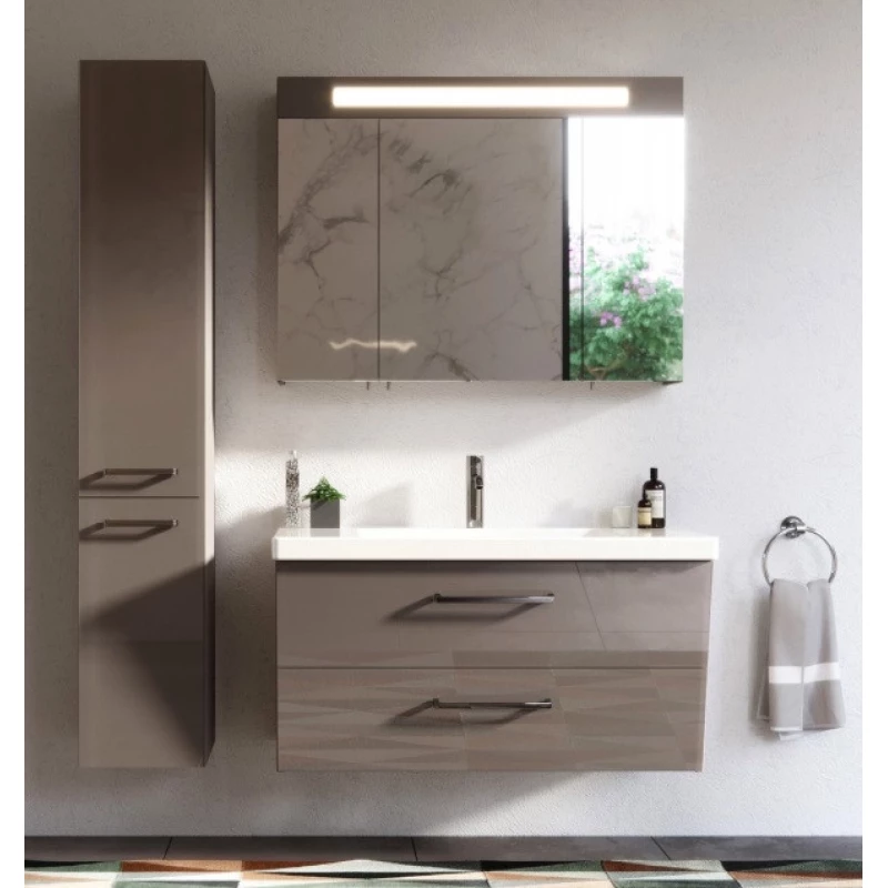 Зеркальный шкаф 100x75 см дымчато-коричневый глянец Verona Susan SU607G90