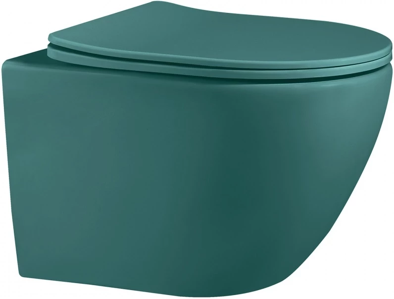 Унитаз подвесной Abber Bequem AC1101MBG безободковый, с сиденьем микролифт, темно-зеленый матовый скамейка садовая складная с мяг сиденьем зеленый до 100 кг 54 5 28 42 5 скм2
