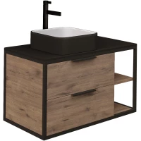 Тумба с раковиной дуб веллингтон/черный 90 см Grossman Лофт 109001 + GR4042BW
